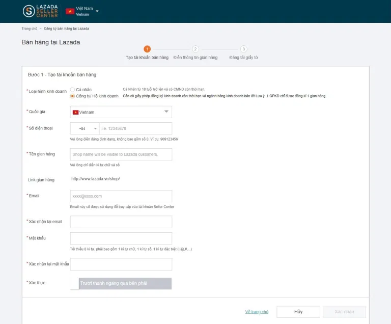 Hướng dẫn đăng ký tài khoản mở gian hàng trên Lazada