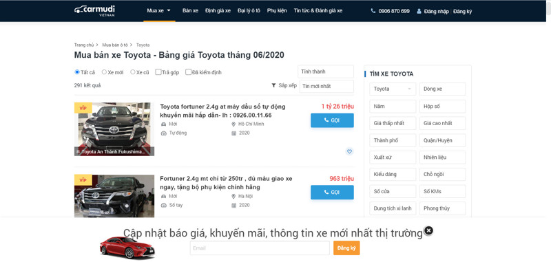 thiết kế website ô tô